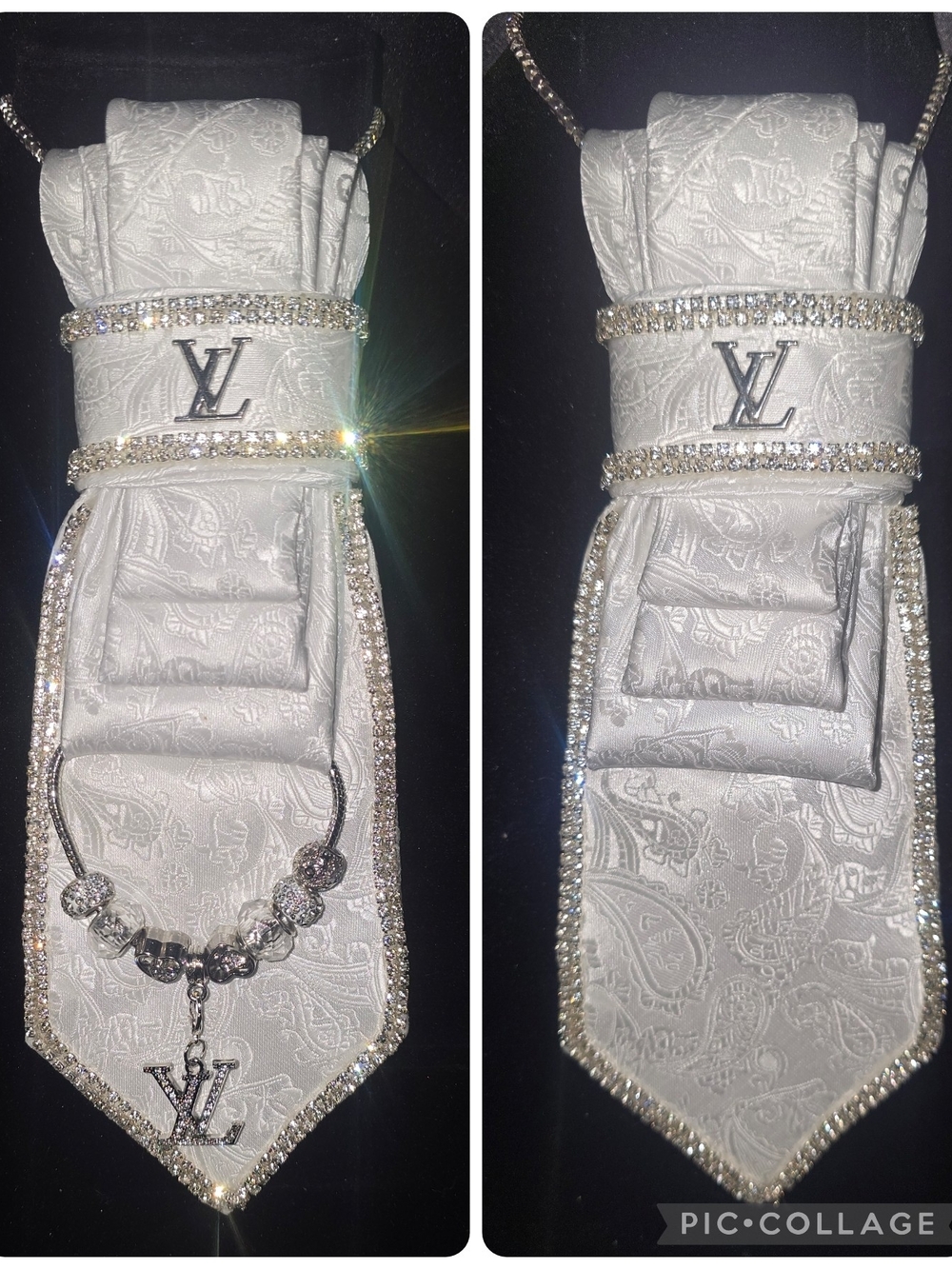 White Tie Necklace With Bracelet And Charm